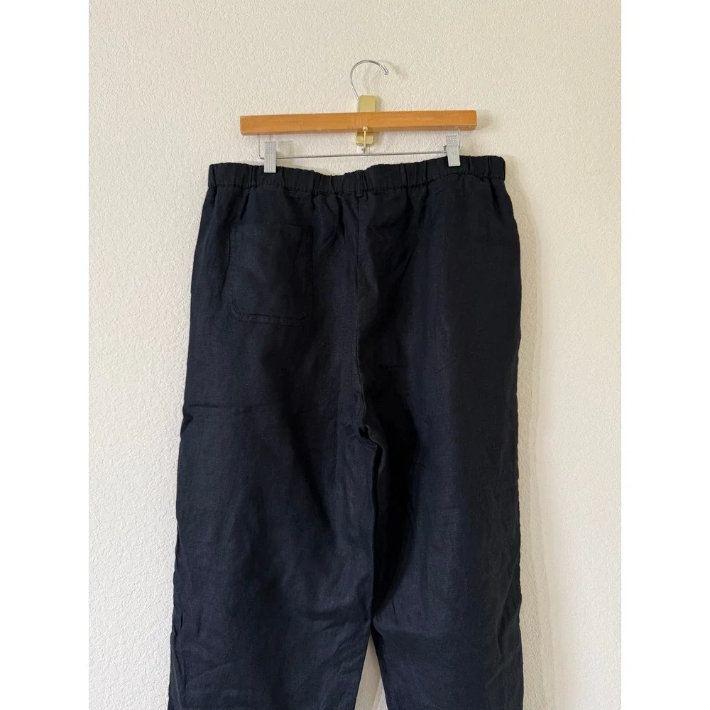 Quince Women's Black 100% European Linen Wide Leg High Rise Pants XL Minimalist